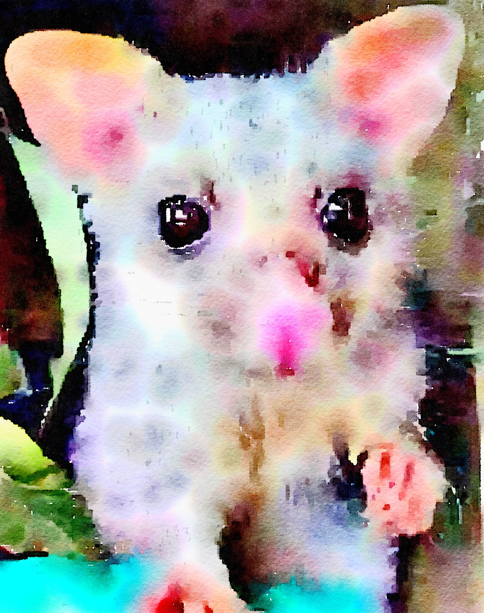 A water colour of possum close up